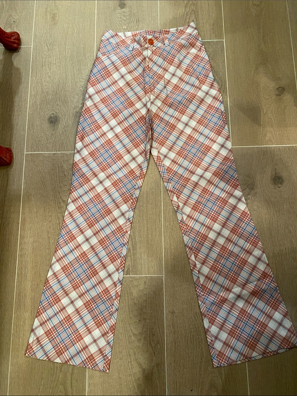 ROLLA'S Women's Wide-Leg Plaid Pants in Red, Blue and White